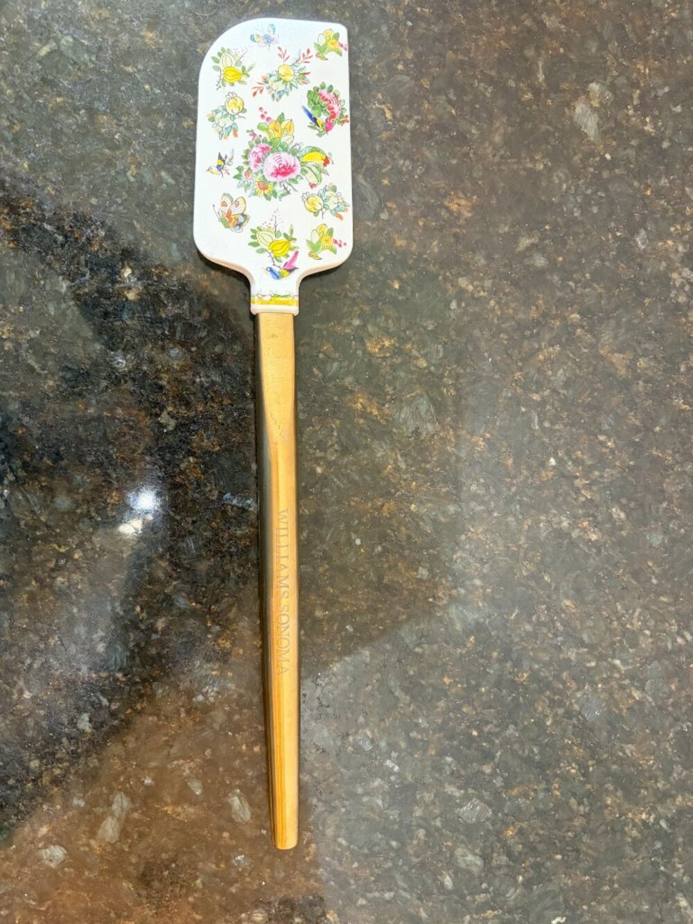 Williams Sonoma Spatula Featuring a Floral Silicone Head with Gold Toned Handle